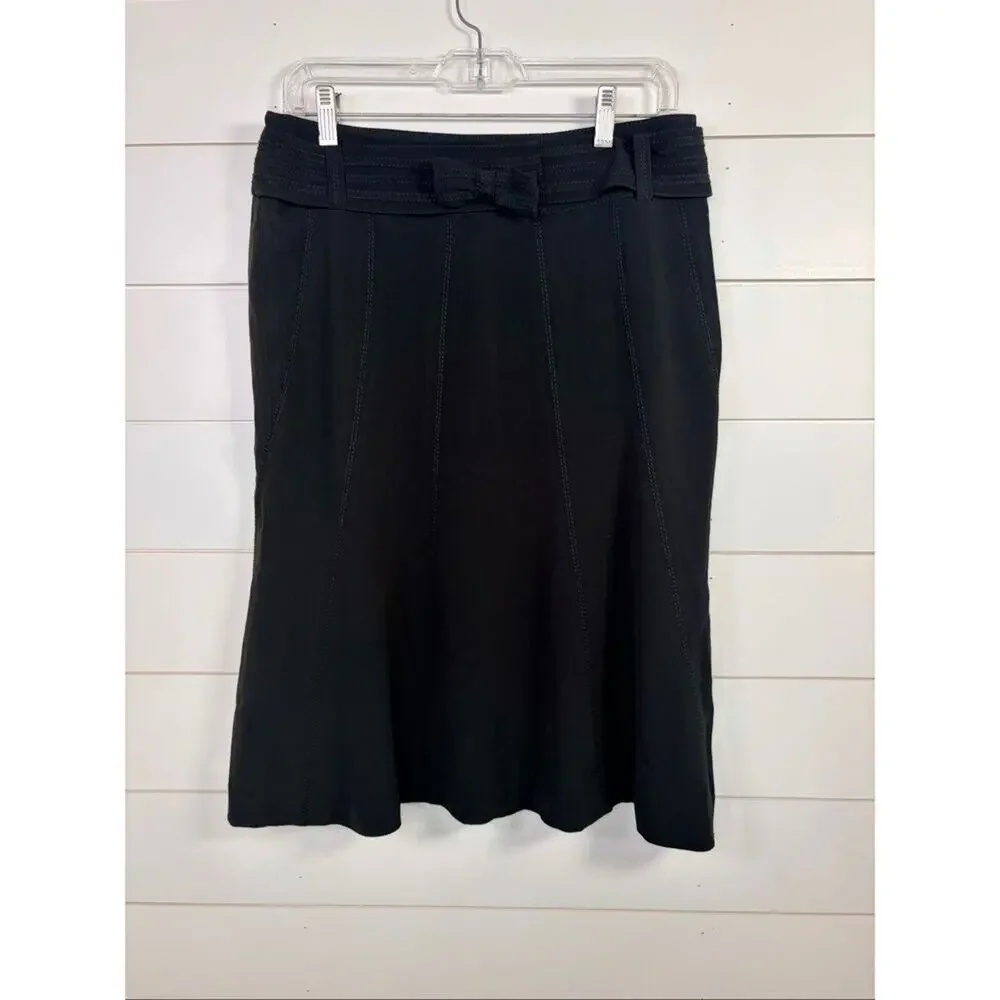Karen Millen Women's Paneled Bow Belted Flared Hem Mini Skirt Black Size 6